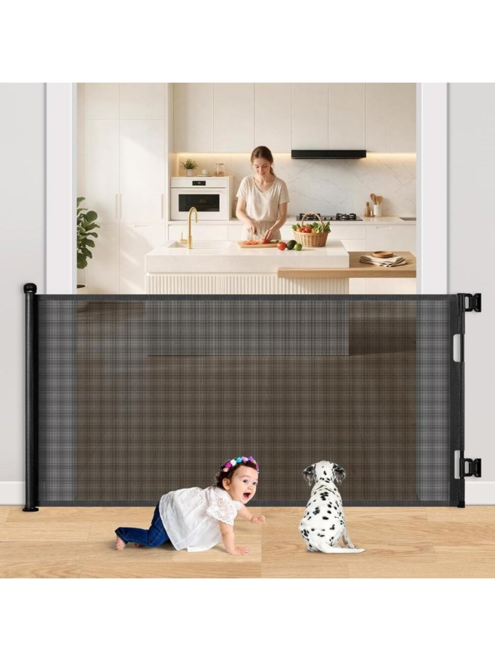 Retractable Baby Gate for Stairs & Doorways, 33" Tall, 71" Wide Safety Barrier